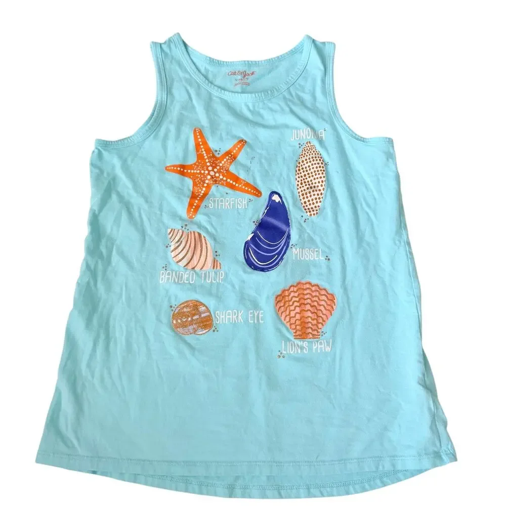 Cat & Jack Girls' Seashell Graphic Tank Top - Blue L (10/12)